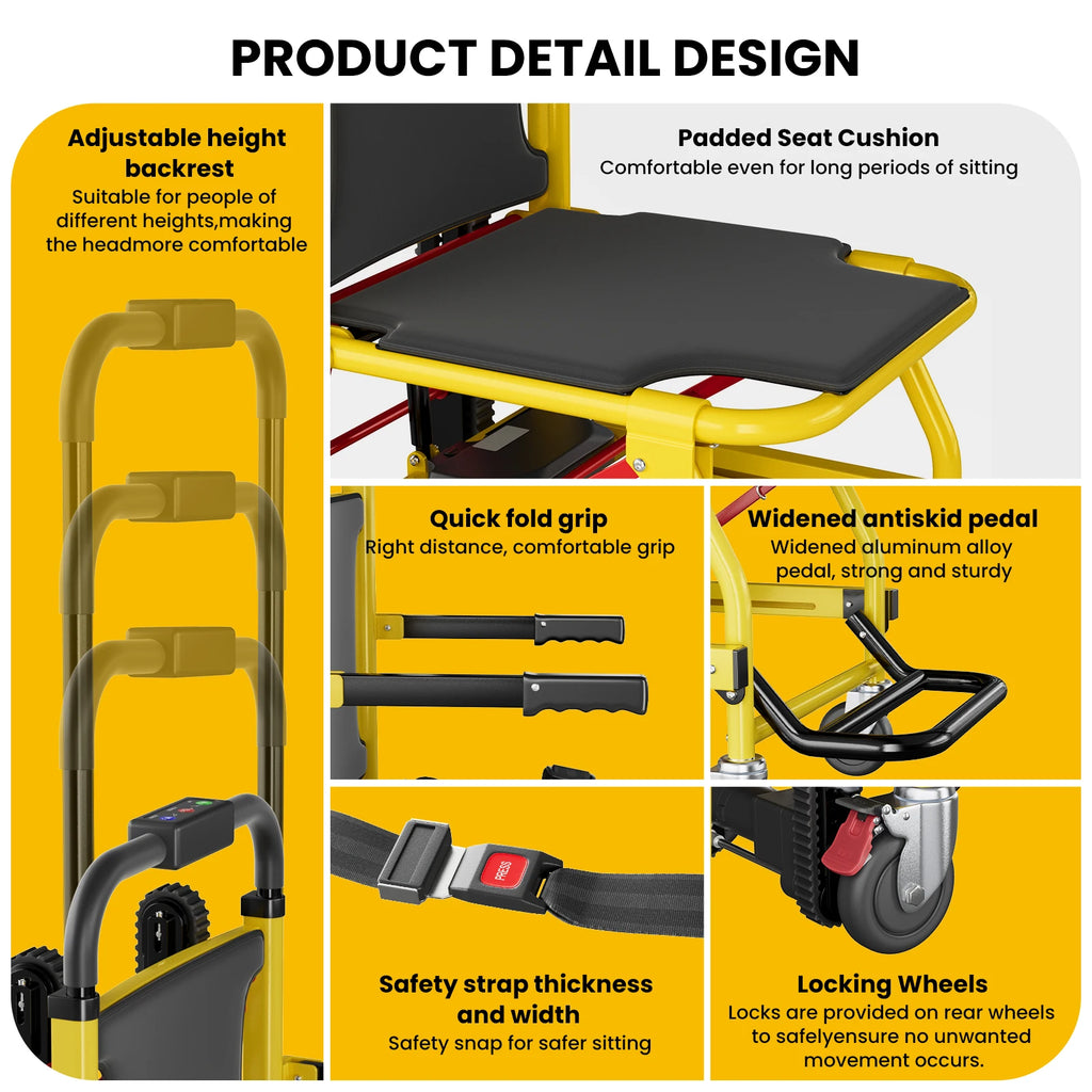 Foldable Electric Stair Climbing Wheelchair. Battery Operated. Max 440 lbs. Load 120W