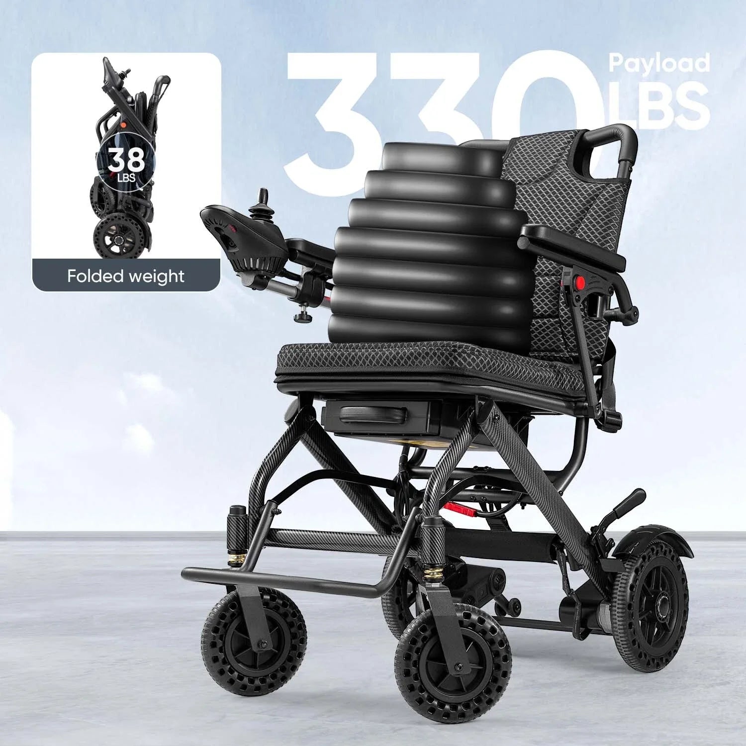 Lightweight Foldable Electric Wheelchair, 16 Miles Travel Range, Airline Approved