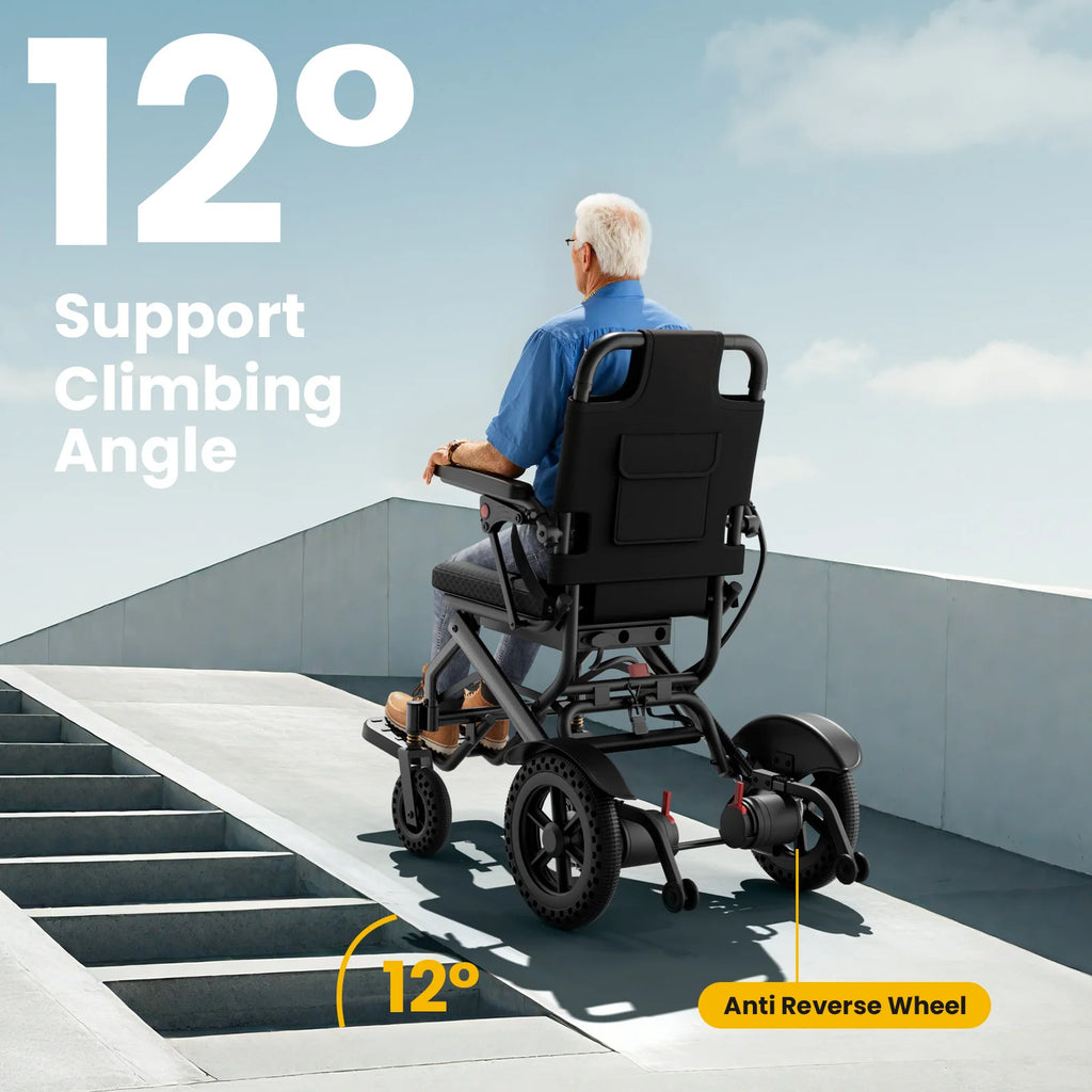 Lightweight Foldable Electric Wheelchair, 16 Miles Travel Range, Airline Approved