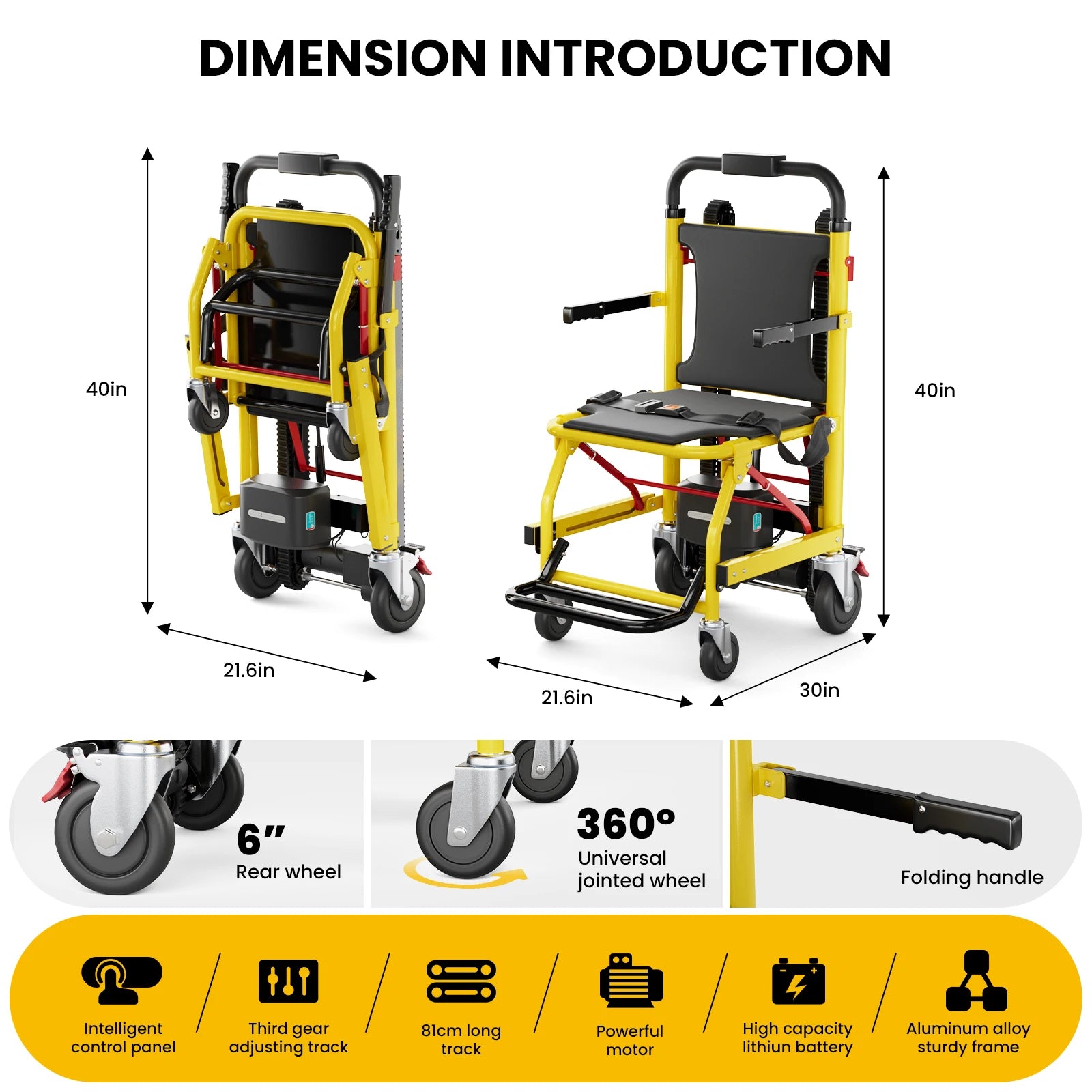 Foldable Electric Stair Climbing Wheelchair. Battery Operated. Max 440 lbs. Load 120W