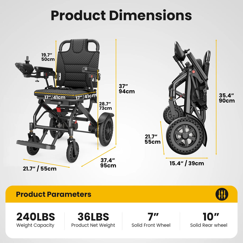 Foldable Lightweight Electric Wheelchair for Adults, Uses Lithium Battery, All-Terrain