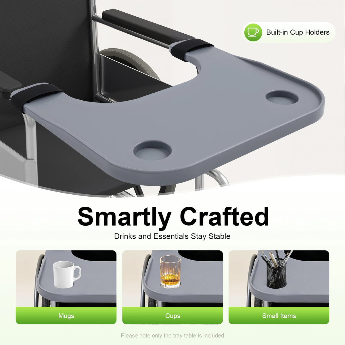 Durable Detachable Wheelchair Table Board/Tray with Cup Holder