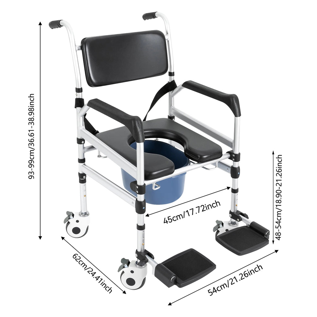 Foldable Rolling Shower Chair, Portable Toilet