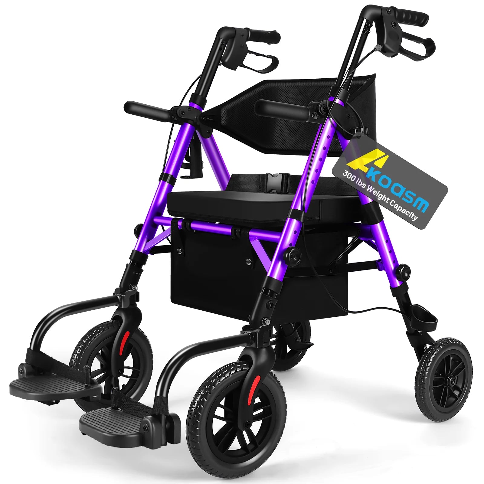 Lightweight 2 in 1 Rolling Walkers Wheelchair Combo for Adult, Transport Chair with Brakes, Adjustable Seat & Handle, 300lbs