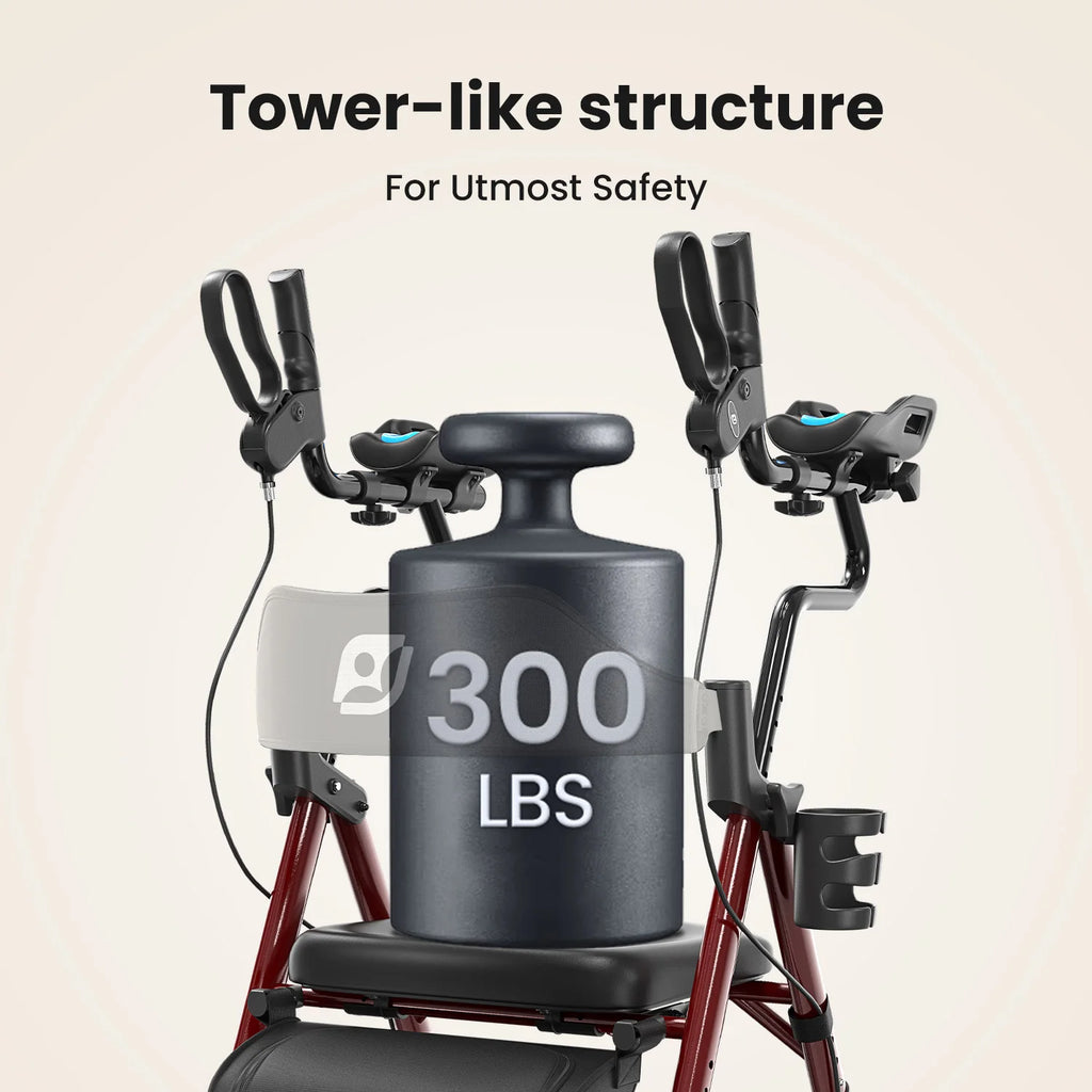 Stand Up Rollator Walker with Padded Seat and Backrest,