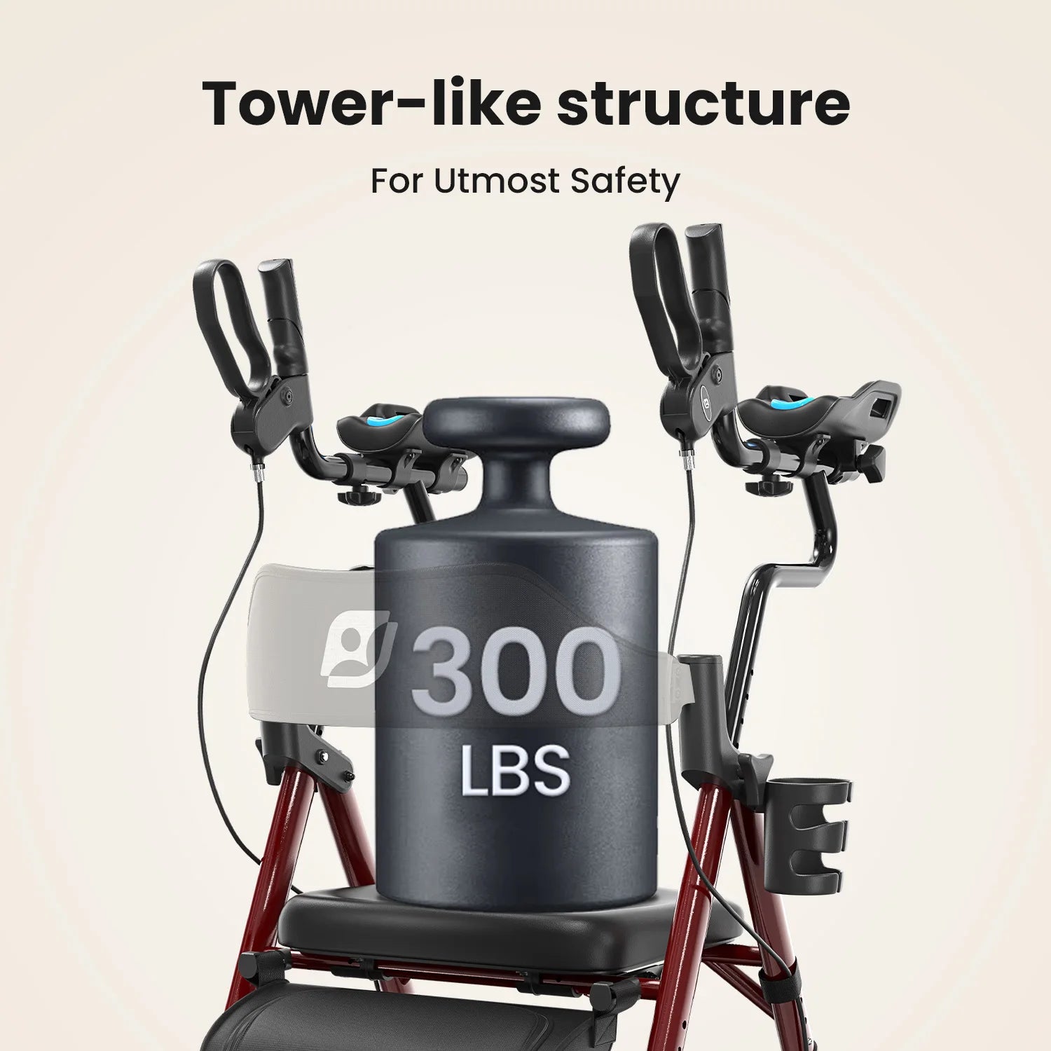 Stand Up Rollator Walker with Padded Seat and Backrest,