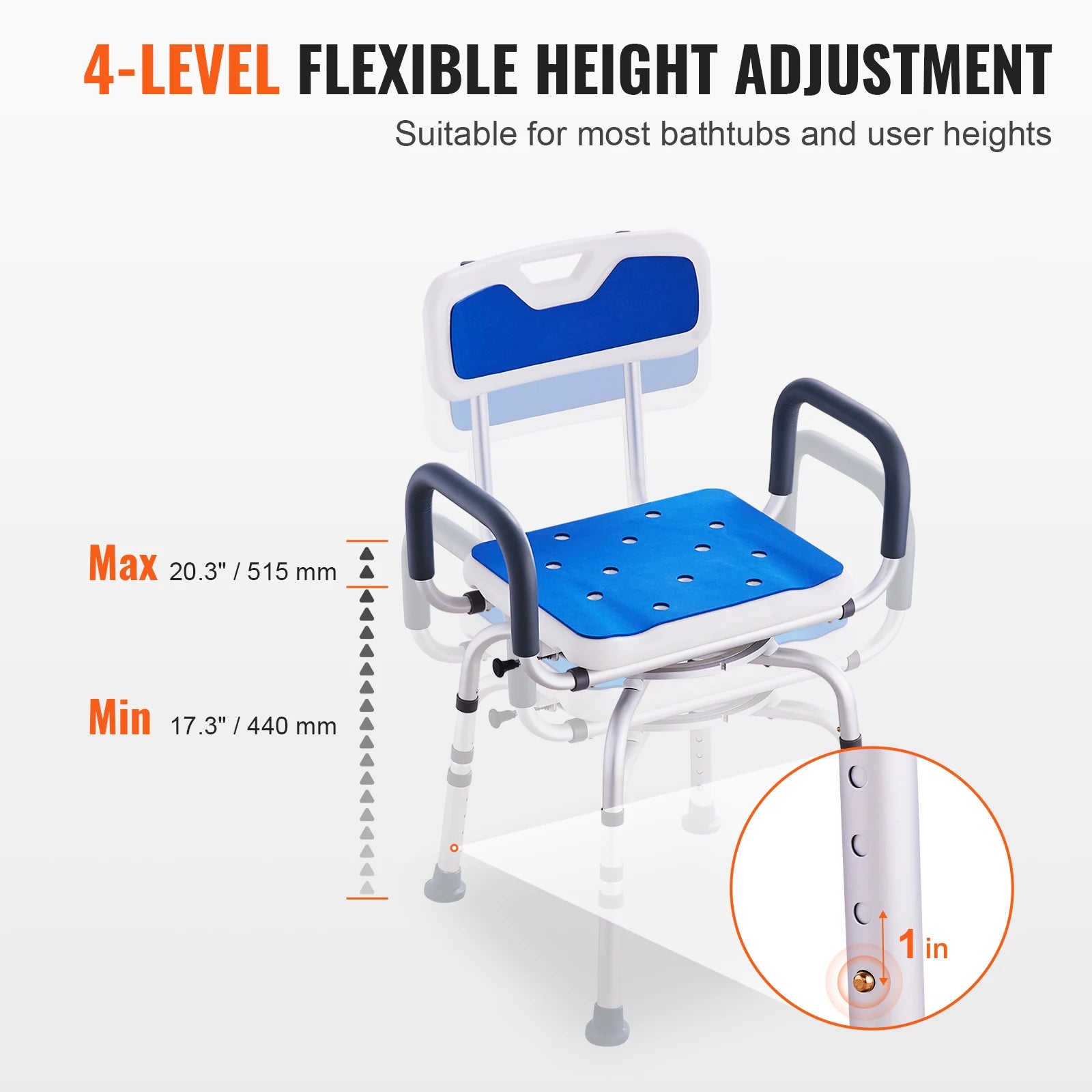 Adjustable Shower Chair with Armrest/Backrest