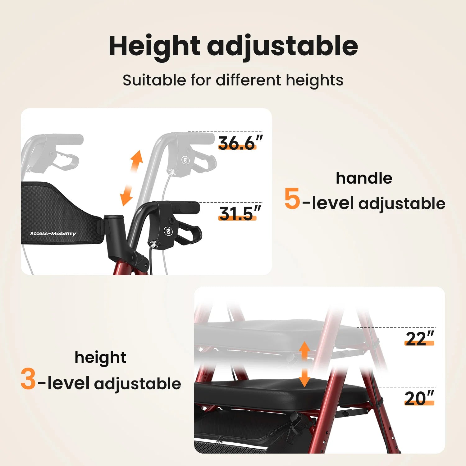 Foldable Rollator Walkers With Seat,