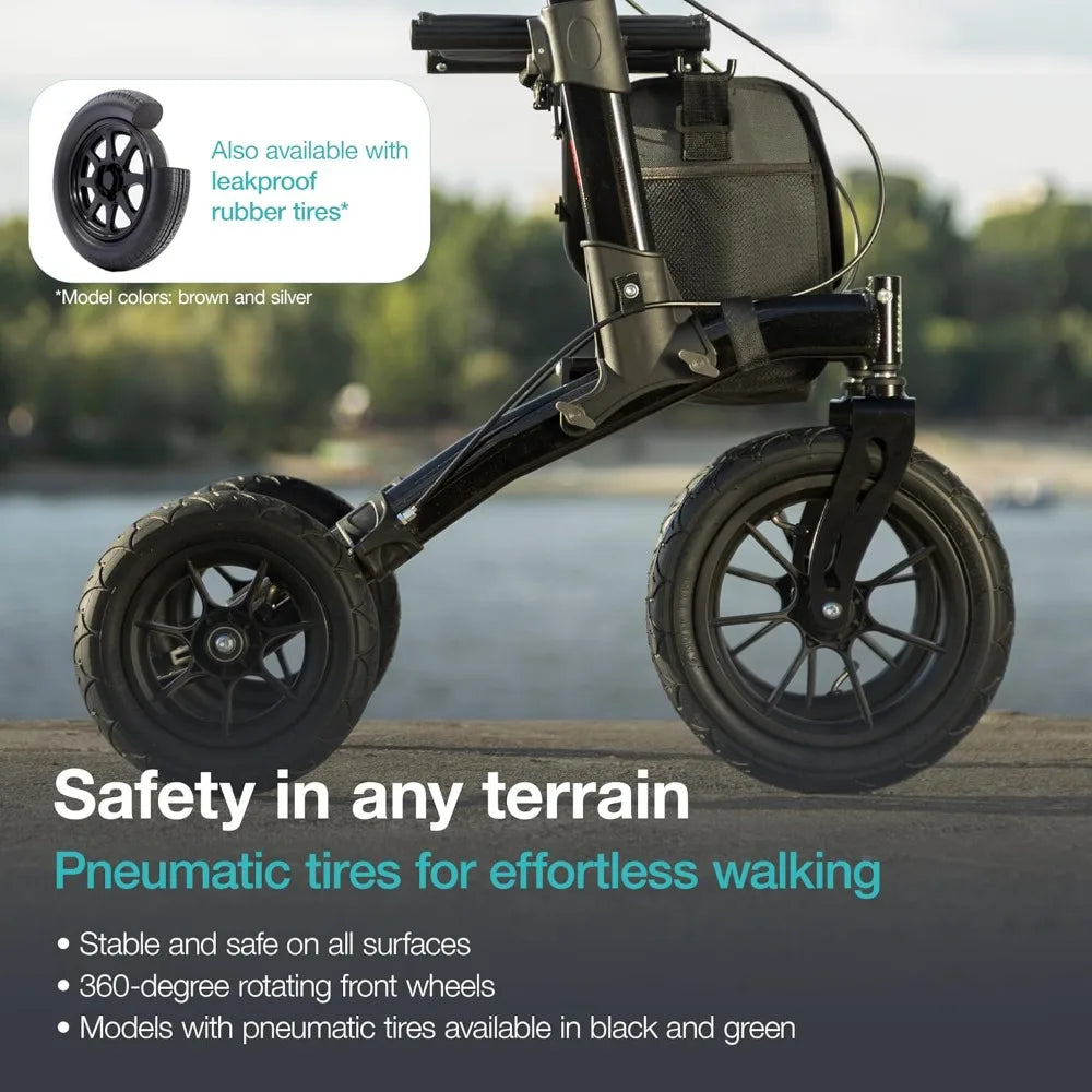 All Terrain Foldable Walker/Rollator with Seat. Pneumatic Tires.
