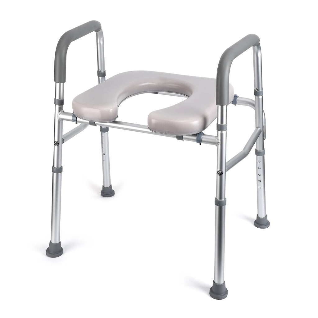 Raised Toilet Seat. Adjustable Height, Padded Seat
