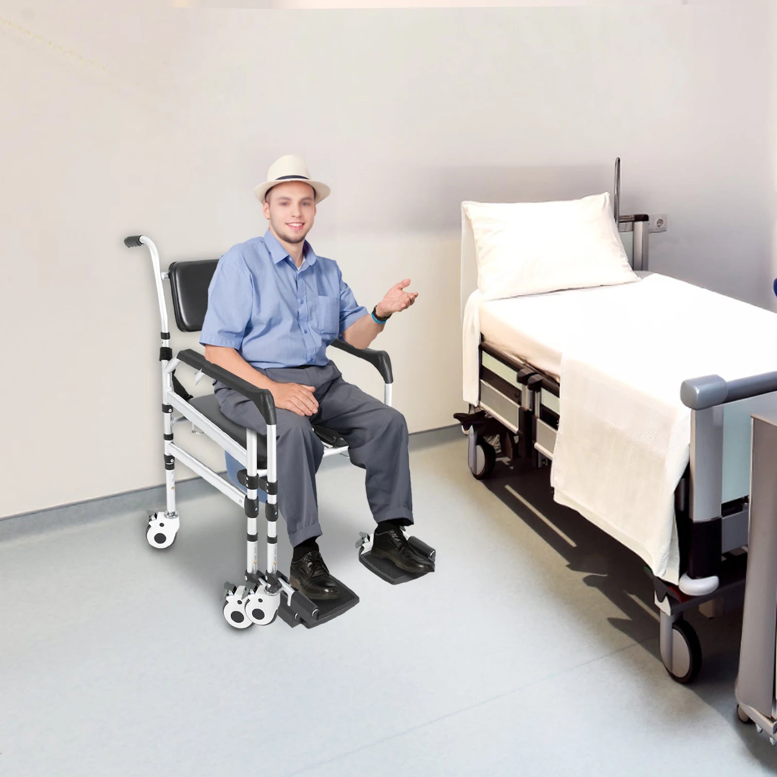Foldable Rolling Shower Chair, Portable Toilet
