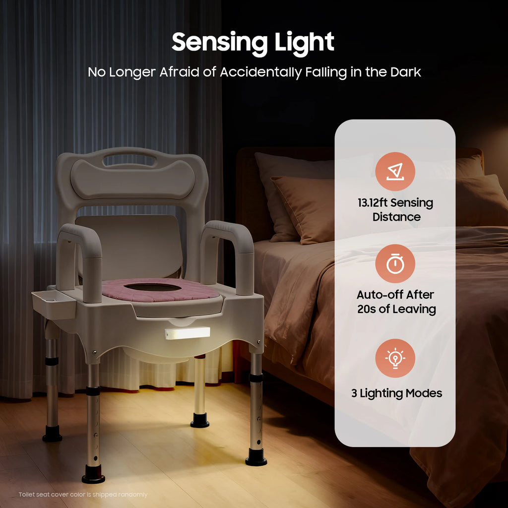 Adjustable Toilet Chair With Arms/Night Light Heavy Duty