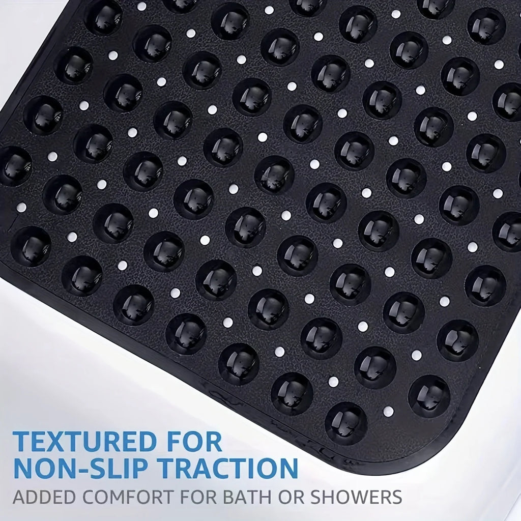 1Pc Non-Slip Shower/Bathtub Mat with Drain Holes & Suction Cups. Machine Washable.