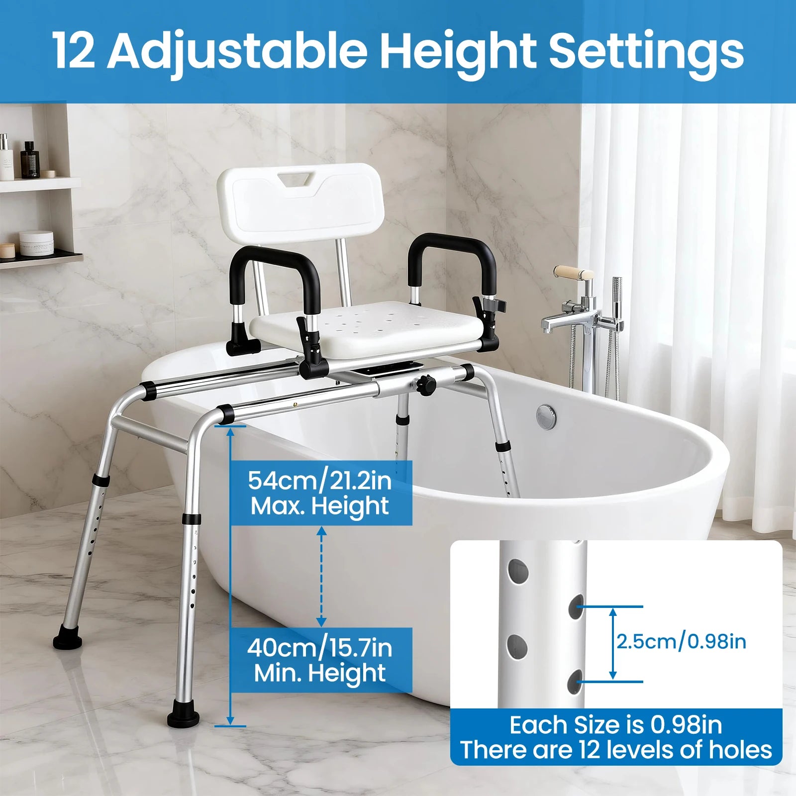 Adjustable Sliding Shower/Tub Chair with Backrest