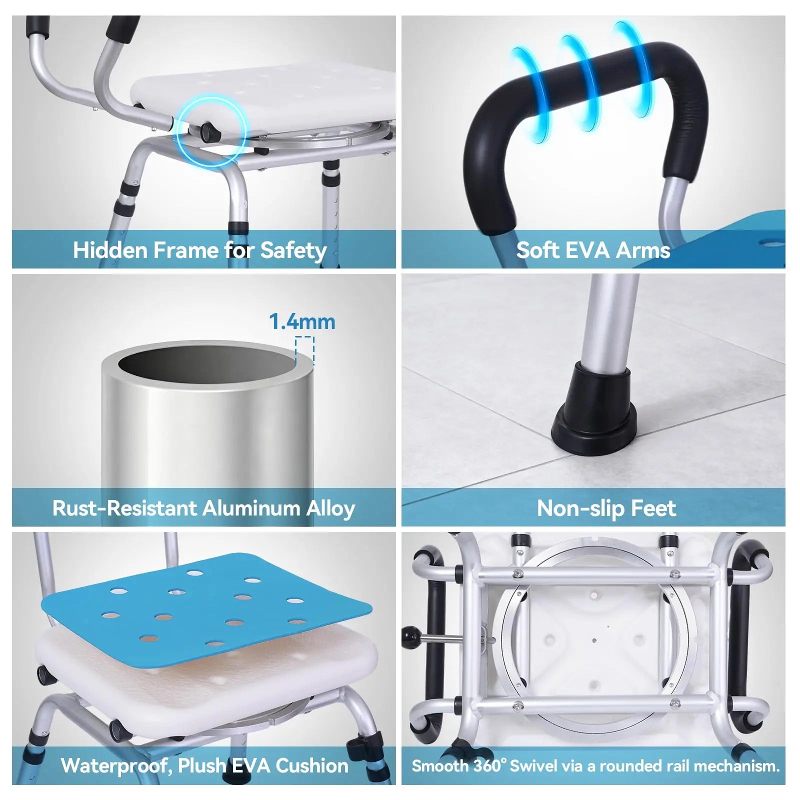 Heavy Duty Rotating Shower Chair With Adjustable Height,