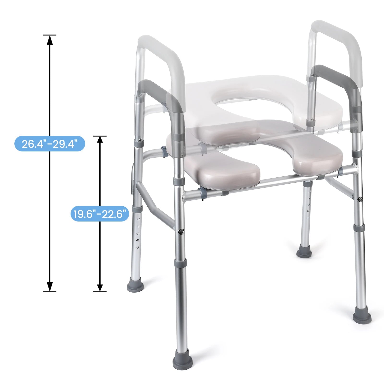 Raised Toilet Seat. Adjustable Height, Padded Seat