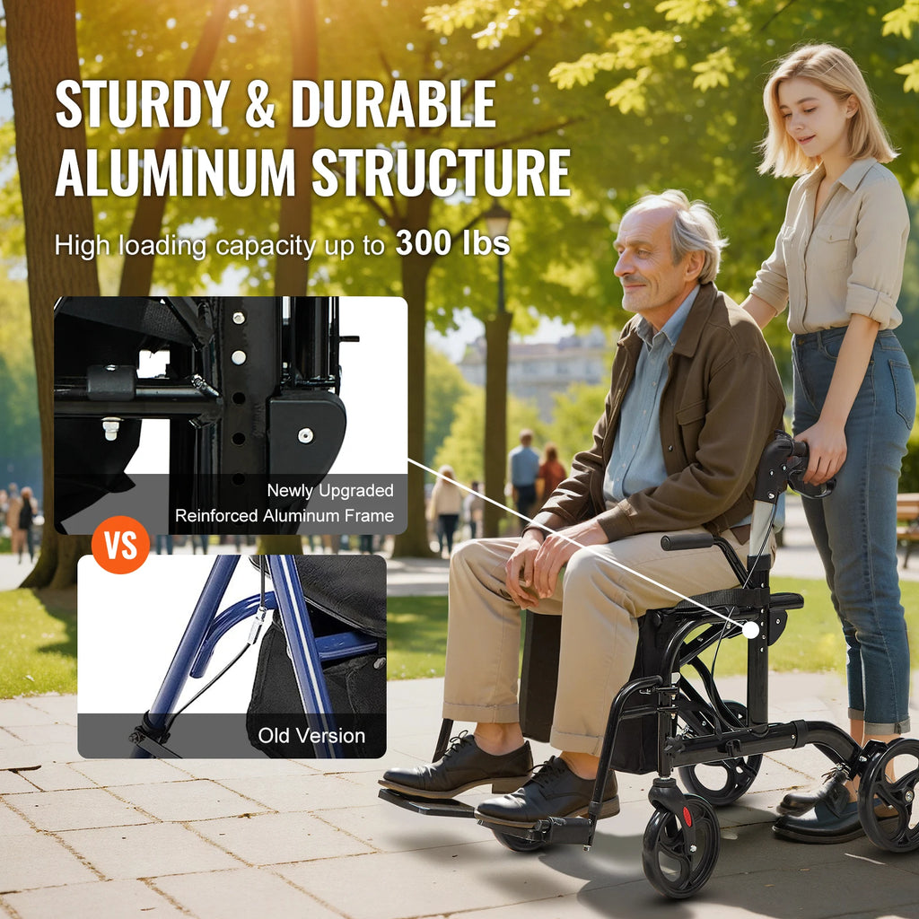 2 in 1 Folding Rollator Walker & Transport Chair.