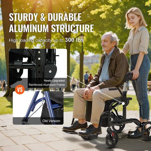 2 in 1 Folding Rollator Walker & Transport Chair.