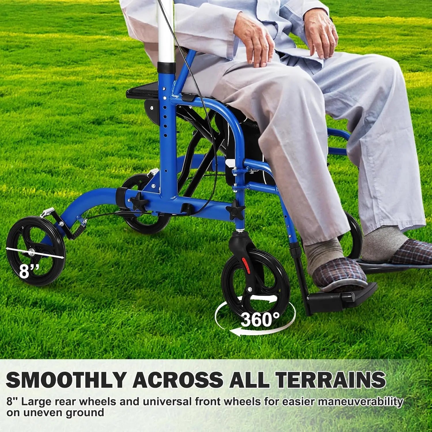 All Terrain Foldable Walker with Seat and Backrest. Adjustable Height