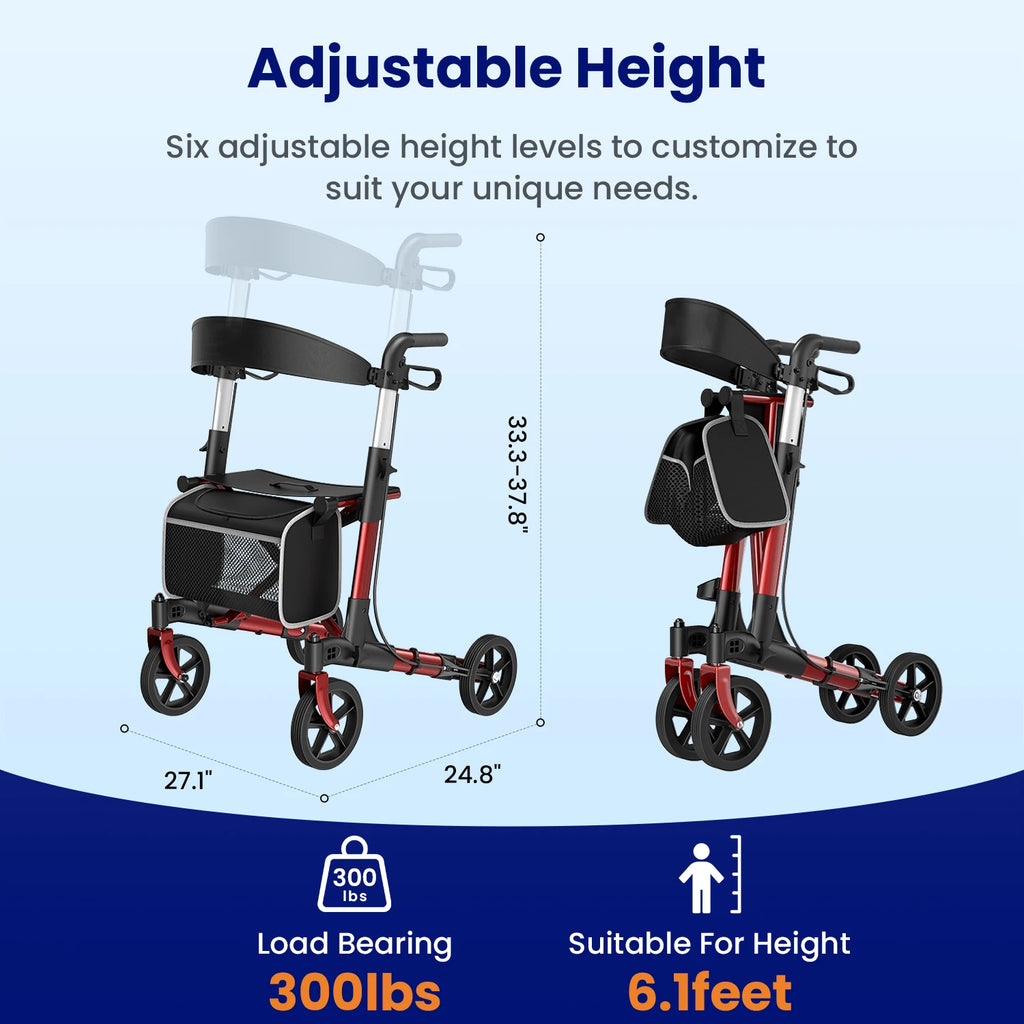 Foldable Rollator Walker With Seat,