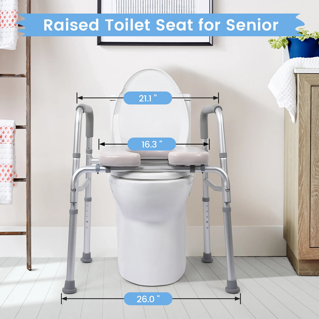 Raised Toilet Seat. Adjustable Height, Padded Seat