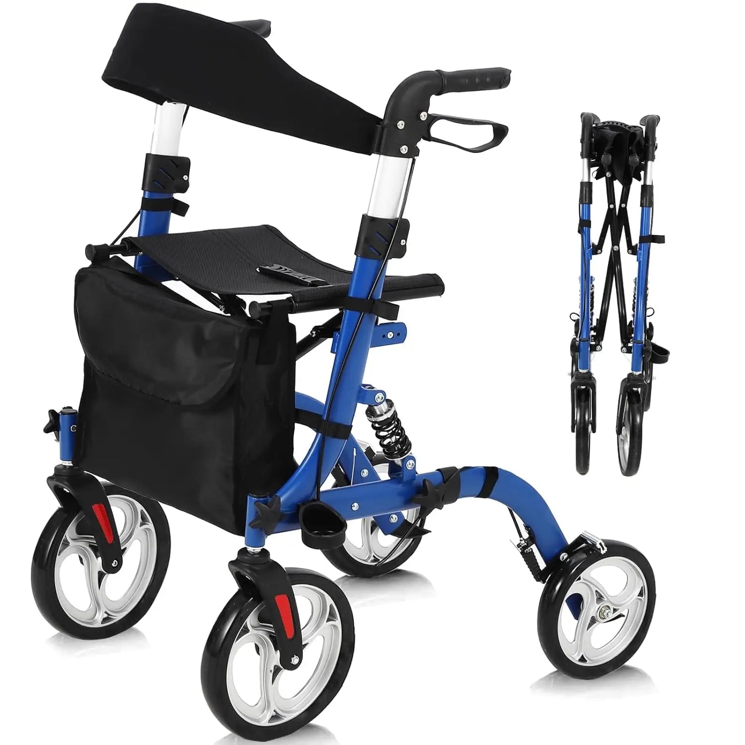 All Terrain Foldable Walker with Seat and Backrest. Adjustable Height