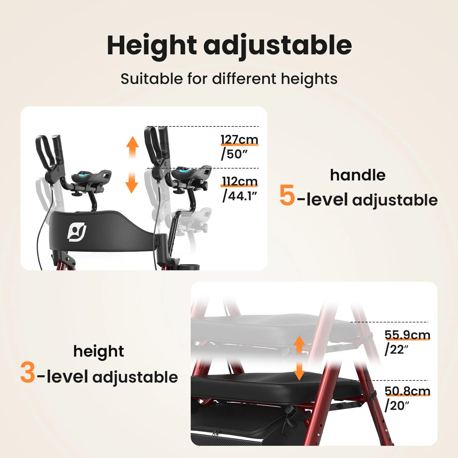 Stand Up Rollator Walker with Padded Seat and Backrest,