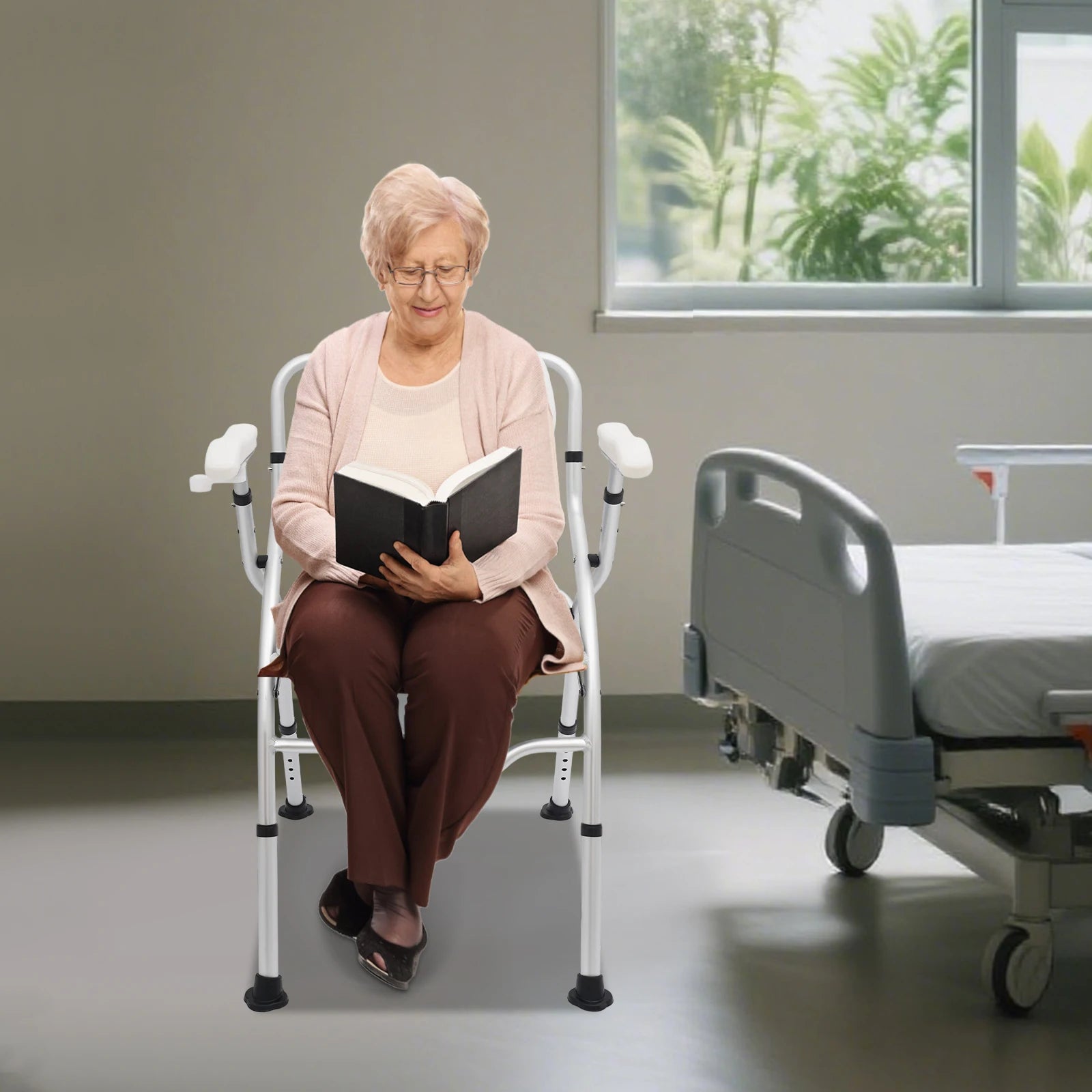 Adjustable, Toilet Chair, Foldable Shower Commode/Chair with Bucket.