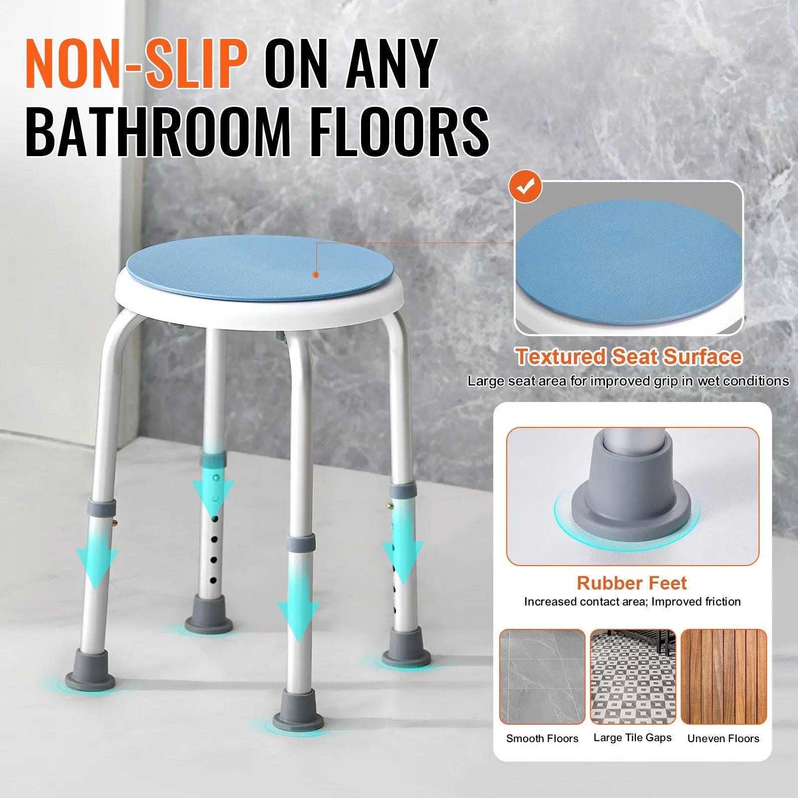 Non-Slip Adjustable Swivel Shower Chair