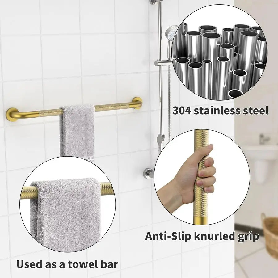 Brushed Gold Textured Bathroom Grab Bar