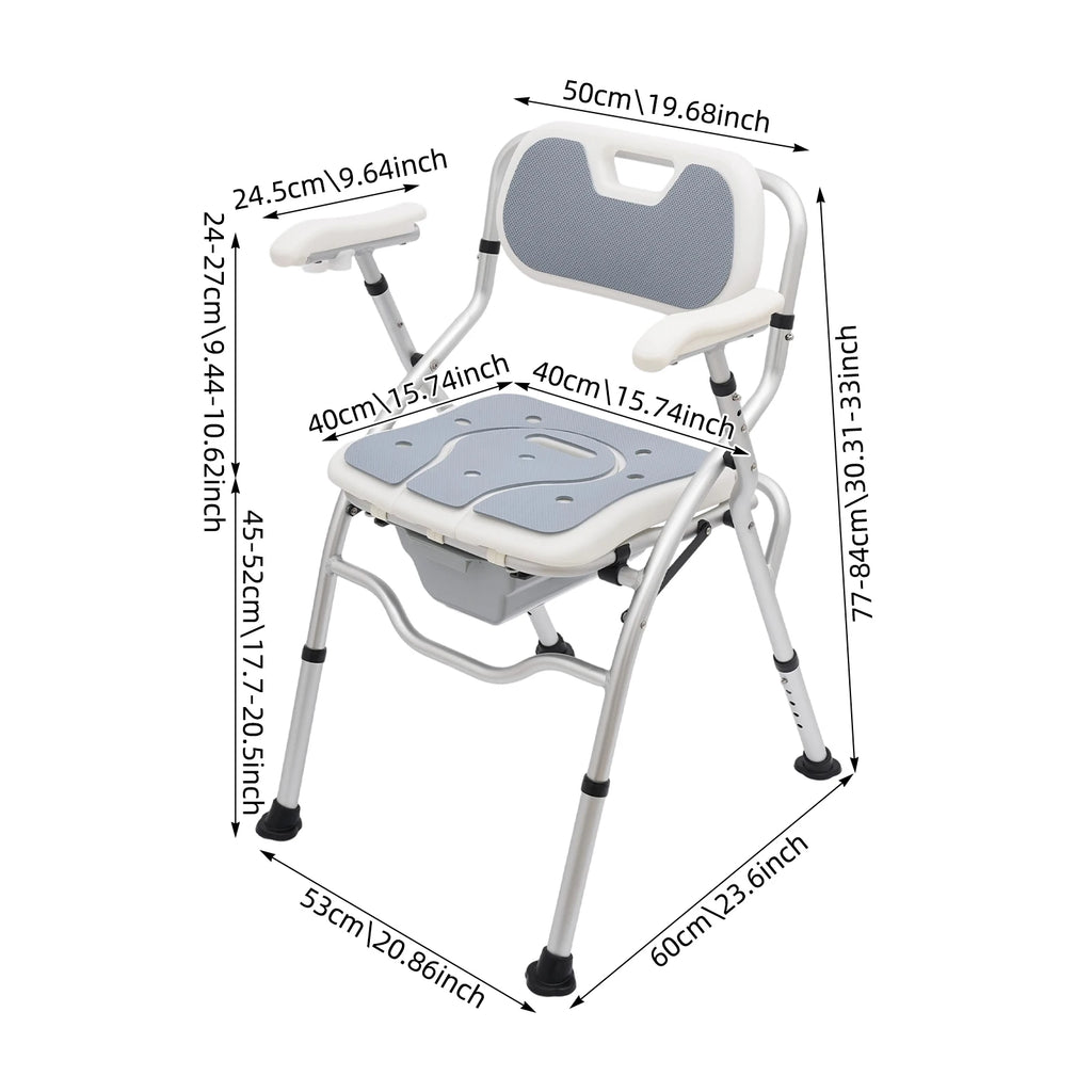 Adjustable, Toilet Chair, Foldable Shower Commode/Chair with Bucket.