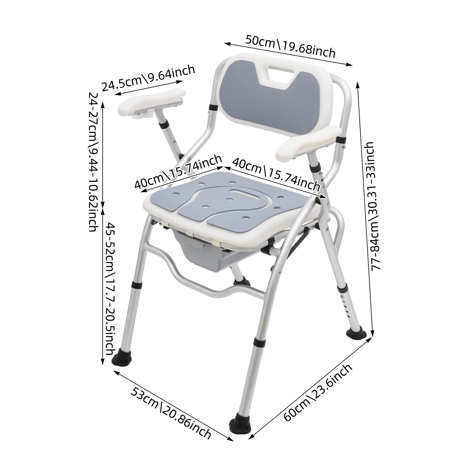 Adjustable, Toilet Chair, Foldable Shower Commode/Chair with Bucket.