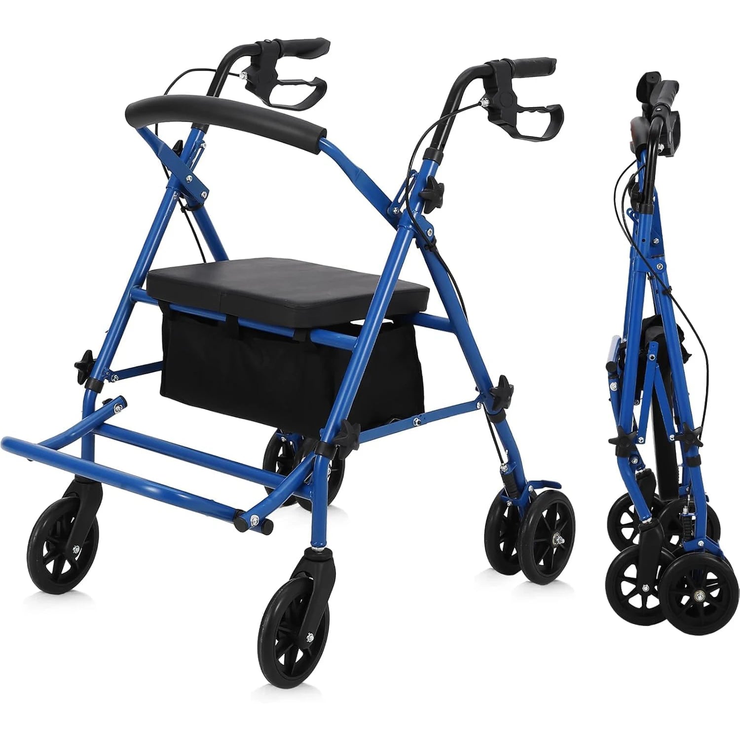 All Terrain Foldable Walker with Seat and Backrest. Adjustable Height