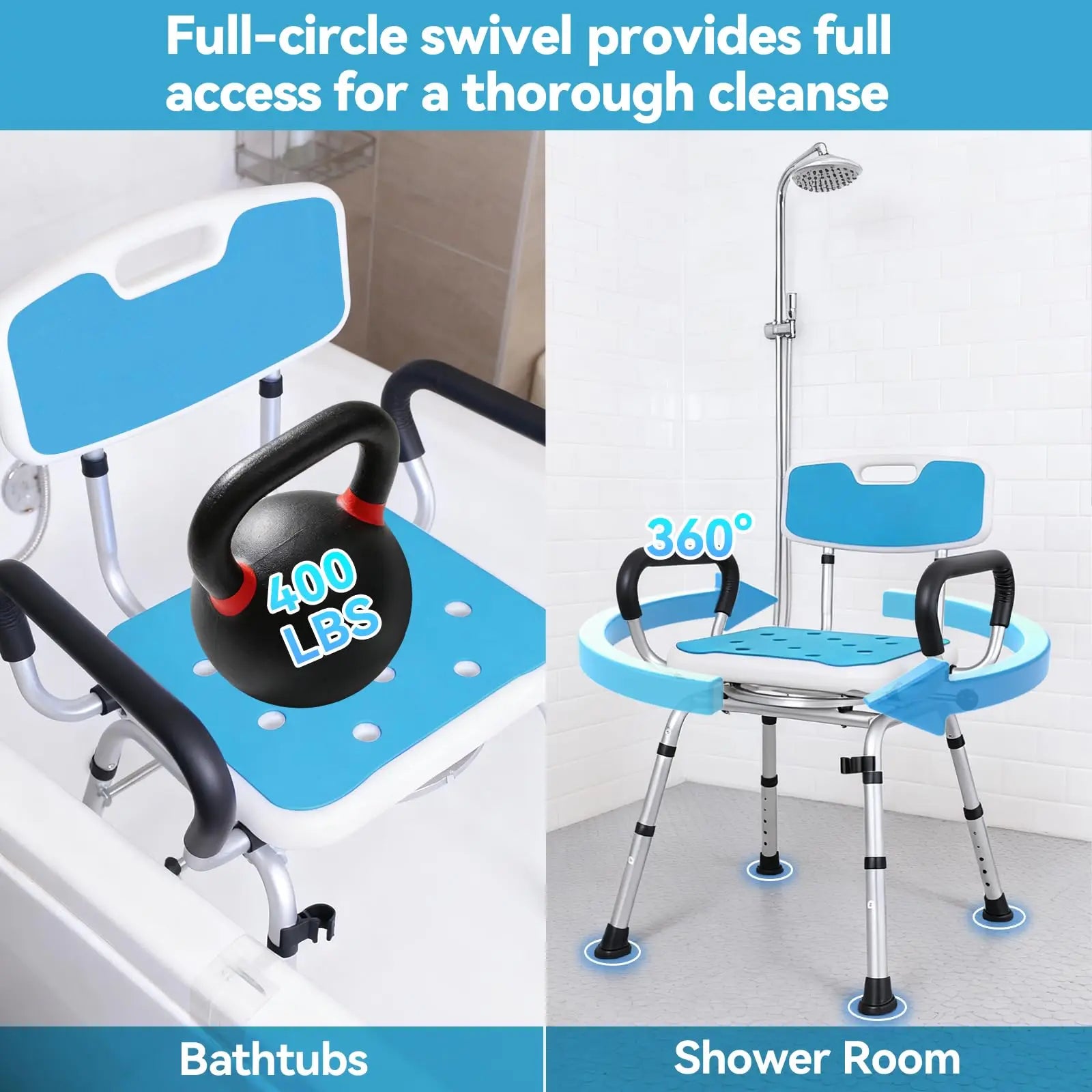 Heavy Duty Rotating Shower Chair With Adjustable Height,