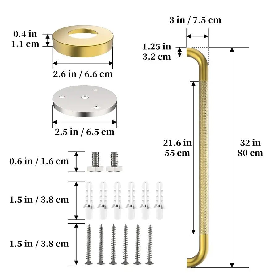 Brushed Gold Textured Bathroom Grab Bar