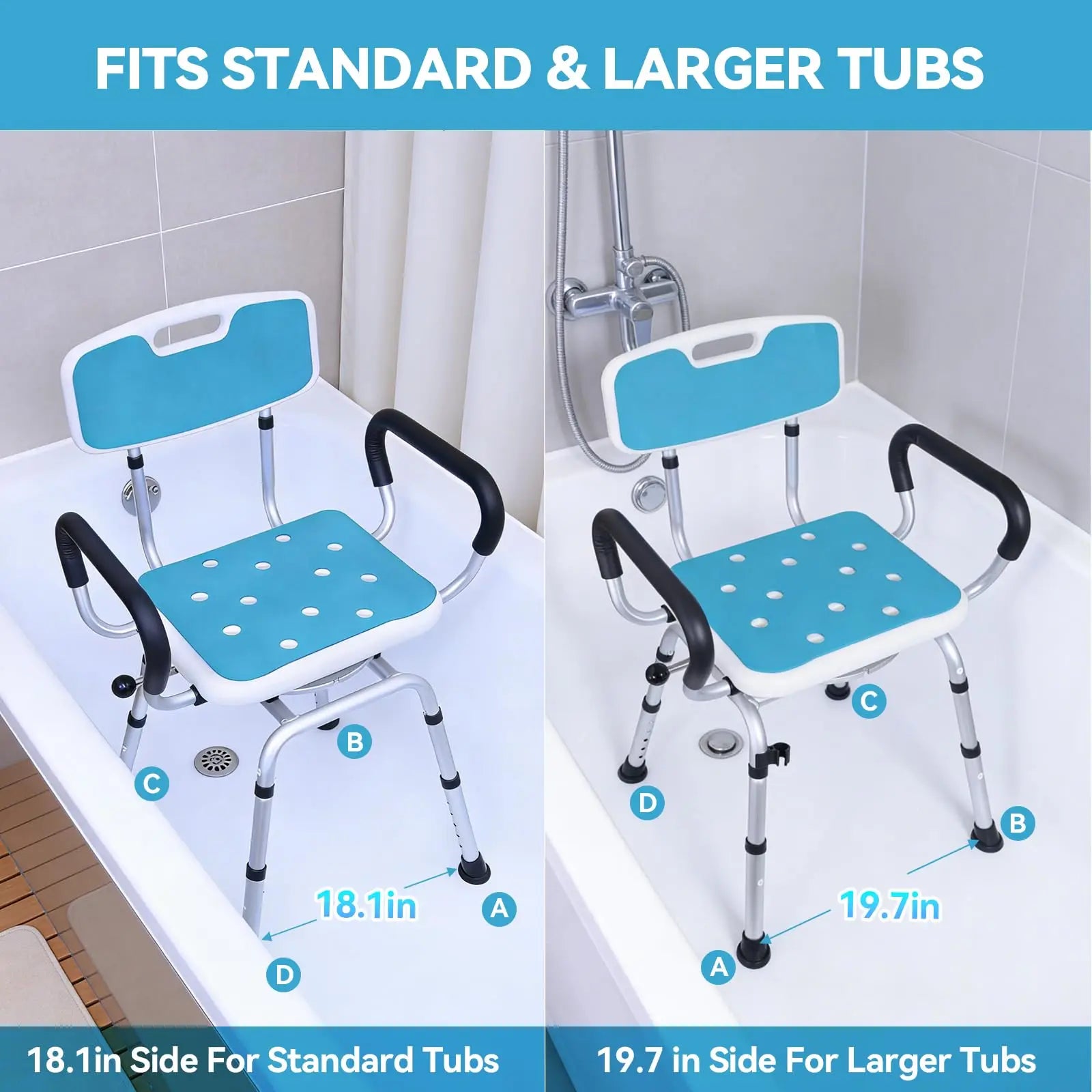 Heavy Duty Rotating Shower Chair With Adjustable Height,