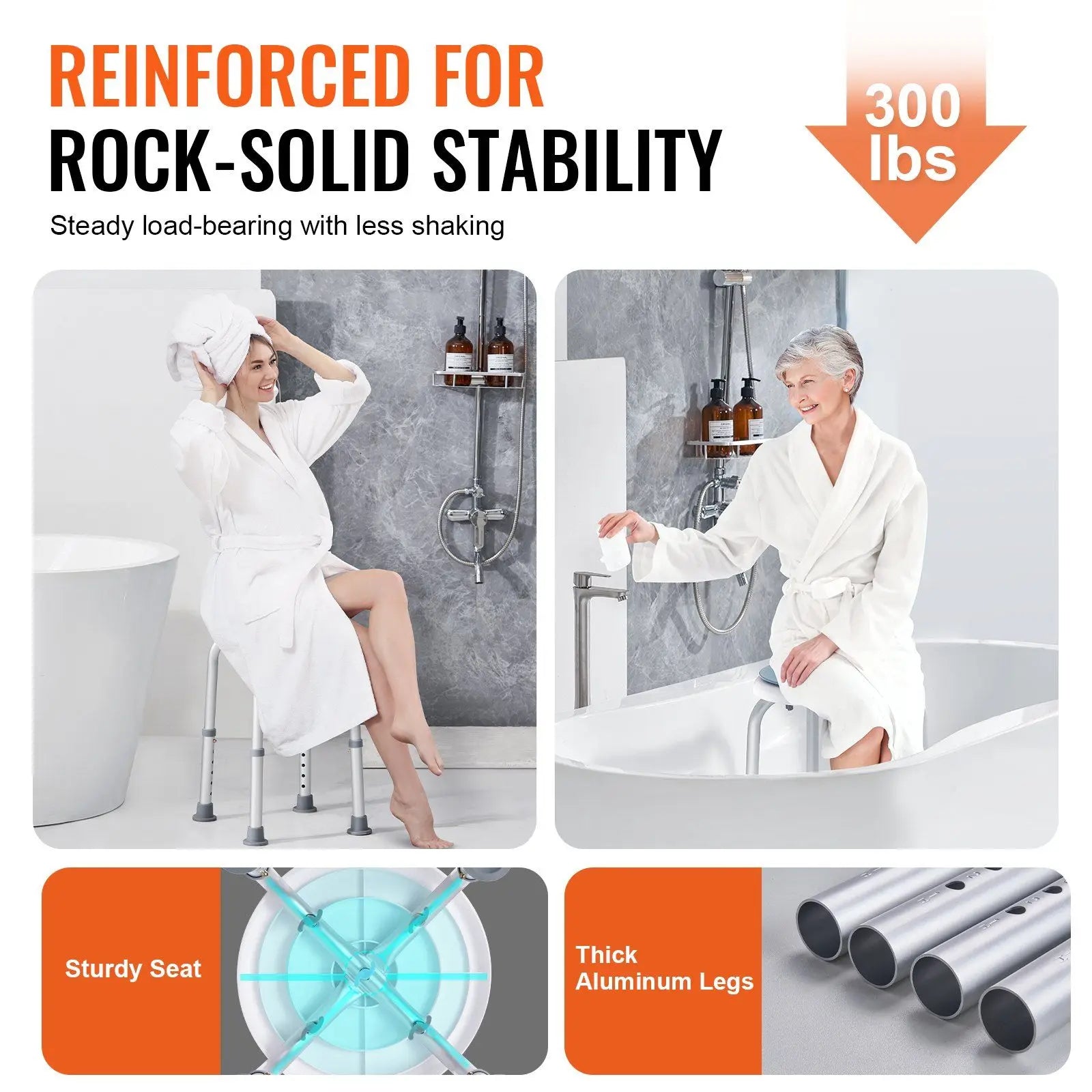 Non-Slip Adjustable Swivel Shower Chair