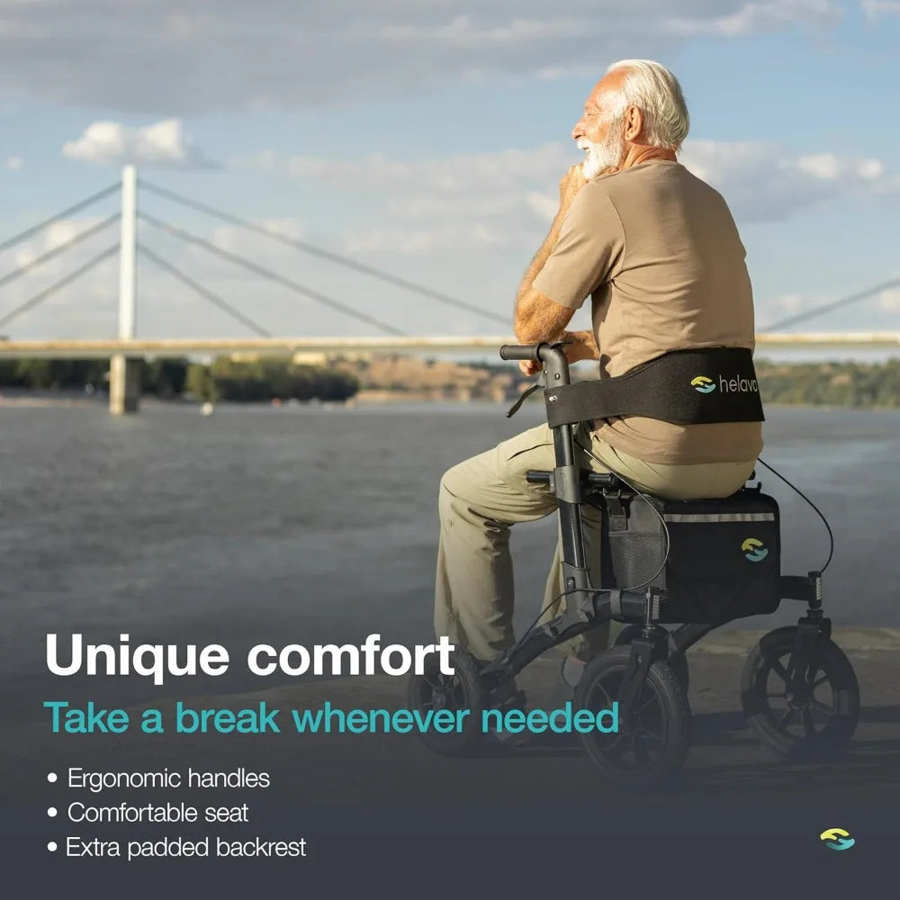 All Terrain Foldable Walker/Rollator with Seat. Pneumatic Tires.