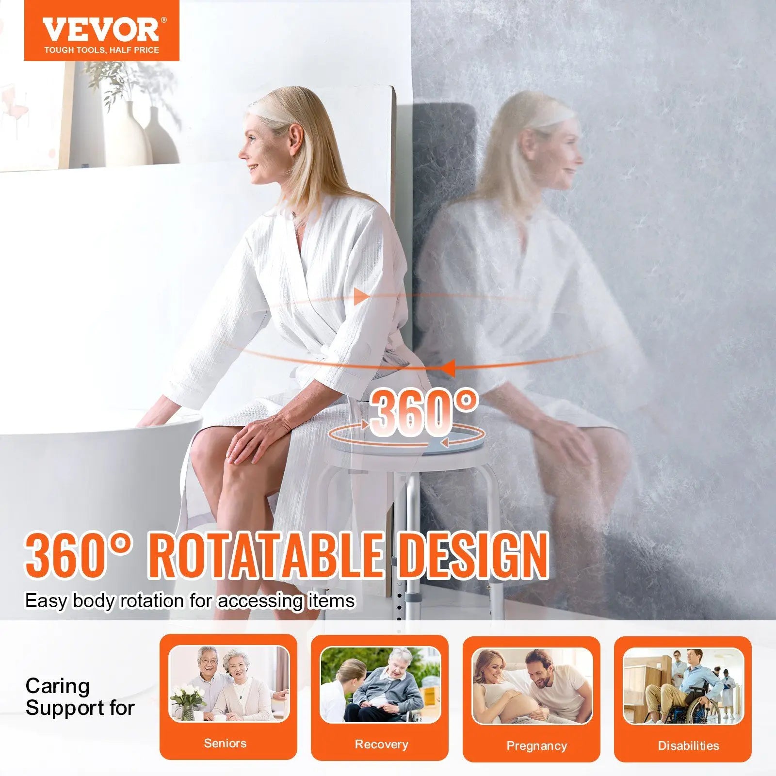 Non-Slip Adjustable Swivel Shower Chair