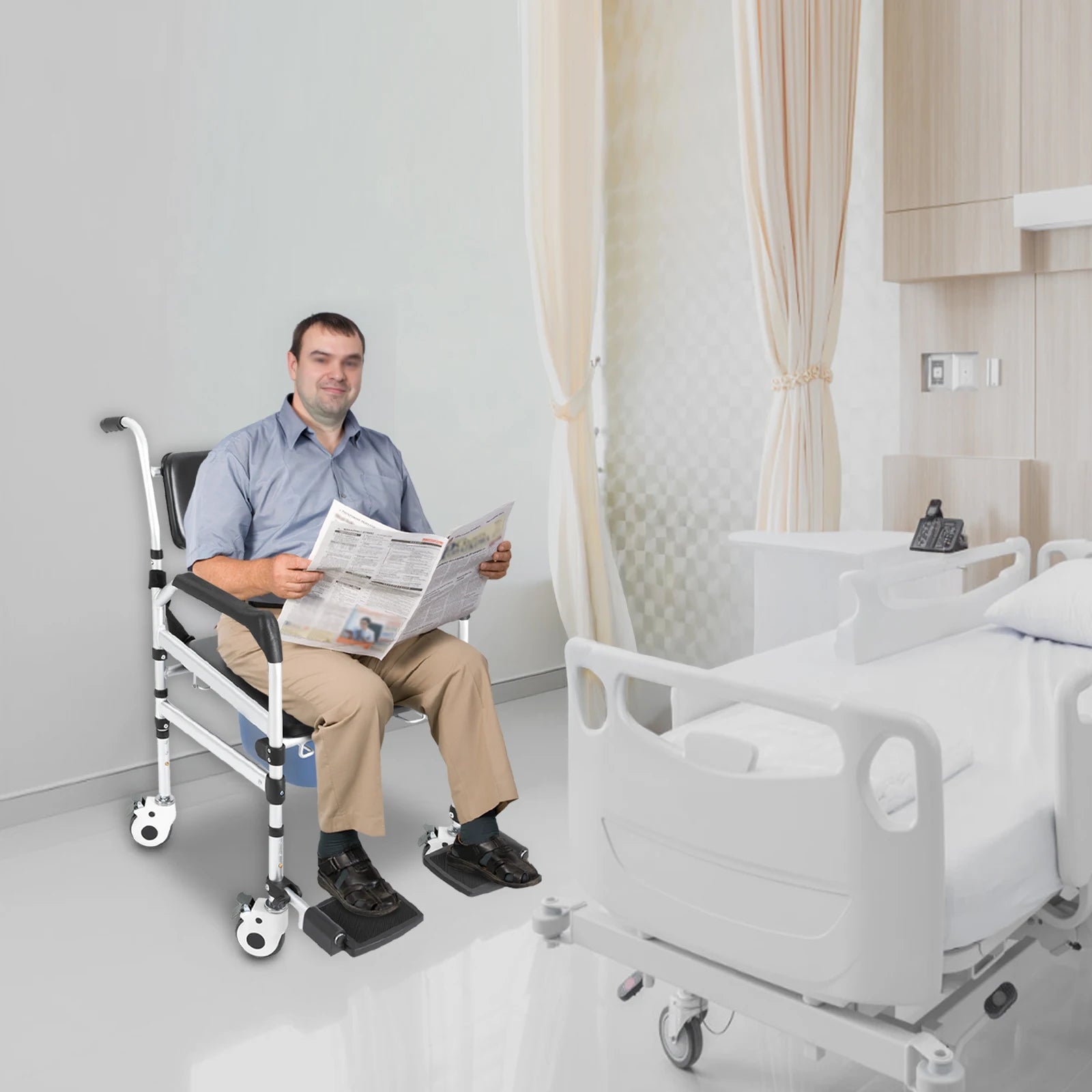 Foldable Rolling Shower Chair, Portable Toilet