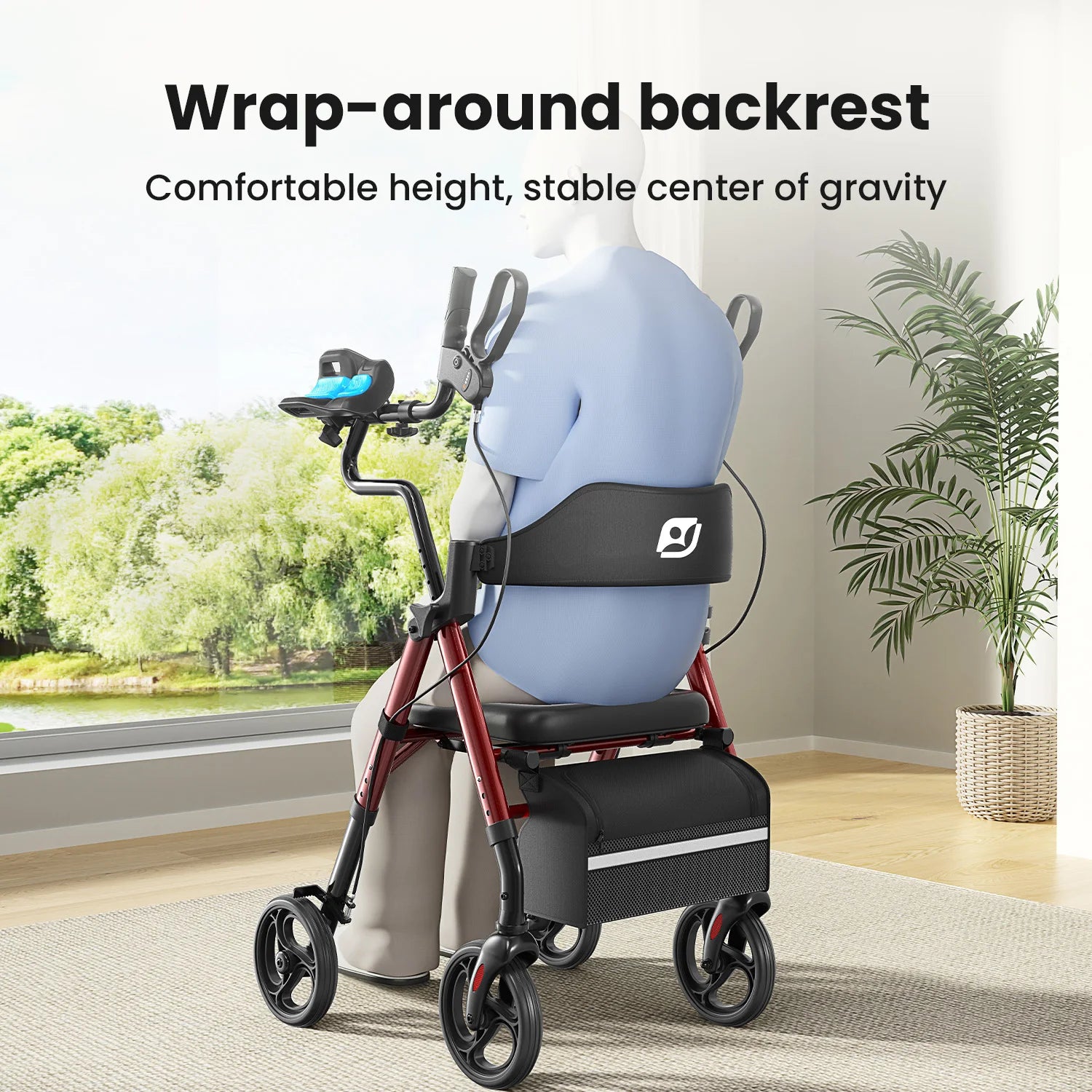 Stand Up Rollator Walker with Padded Seat and Backrest,