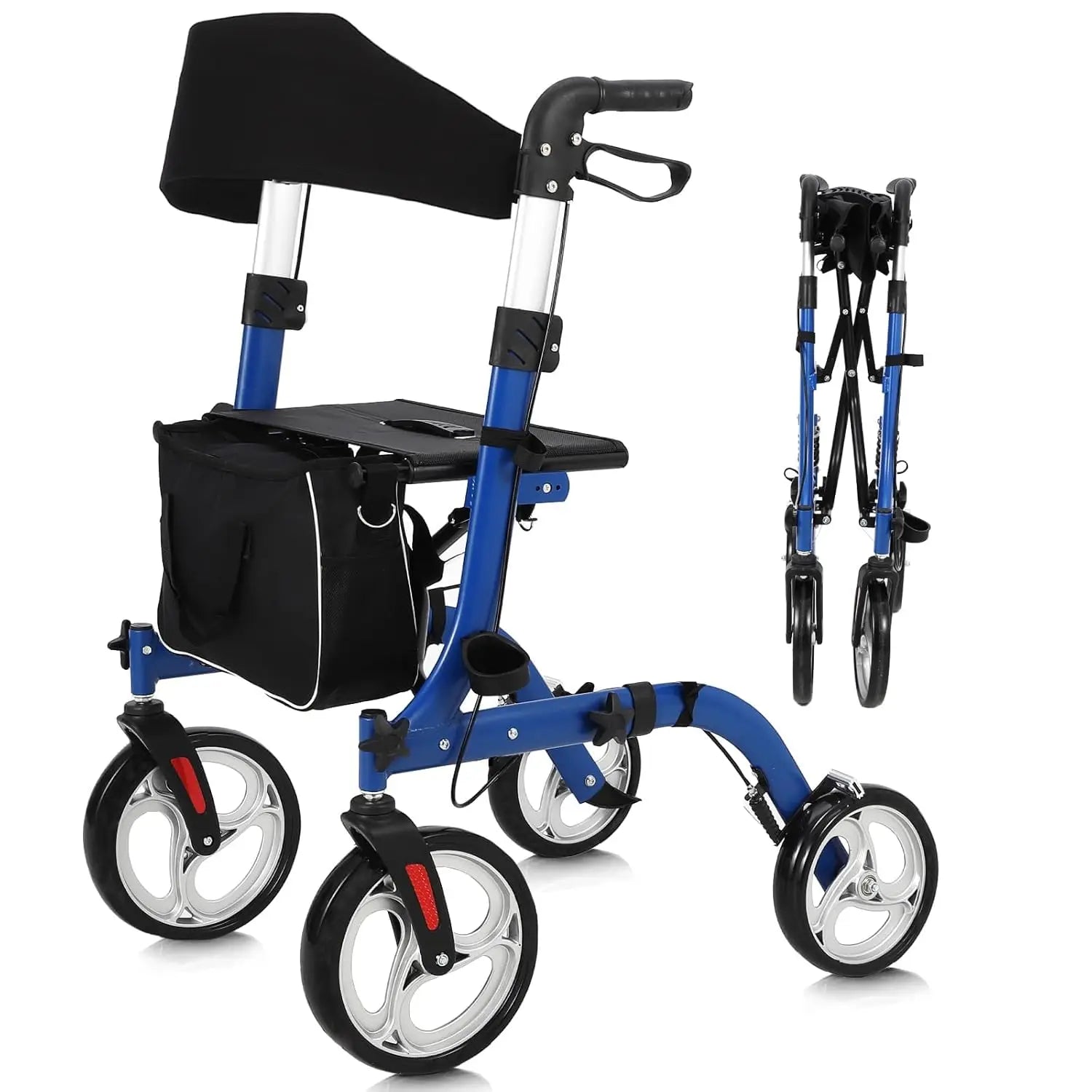 All Terrain Foldable Walker with Seat and Backrest. Adjustable Height