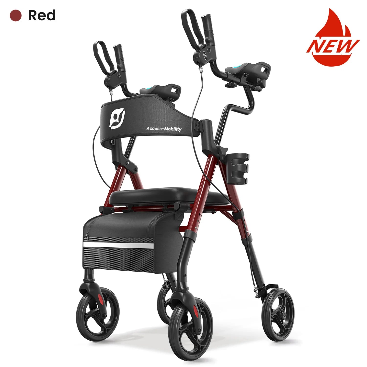 Stand Up Rollator Walker with Padded Seat and Backrest,