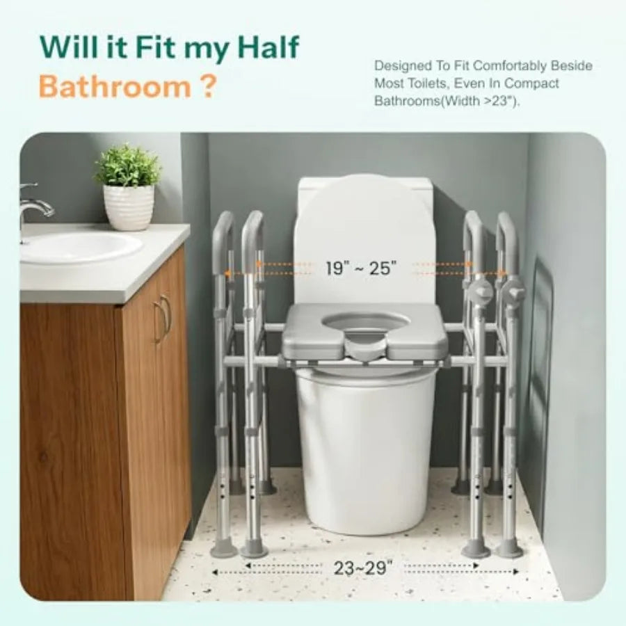 Adjustable, Heavy Duty Raised Toilet Seat Riser with Handles.
