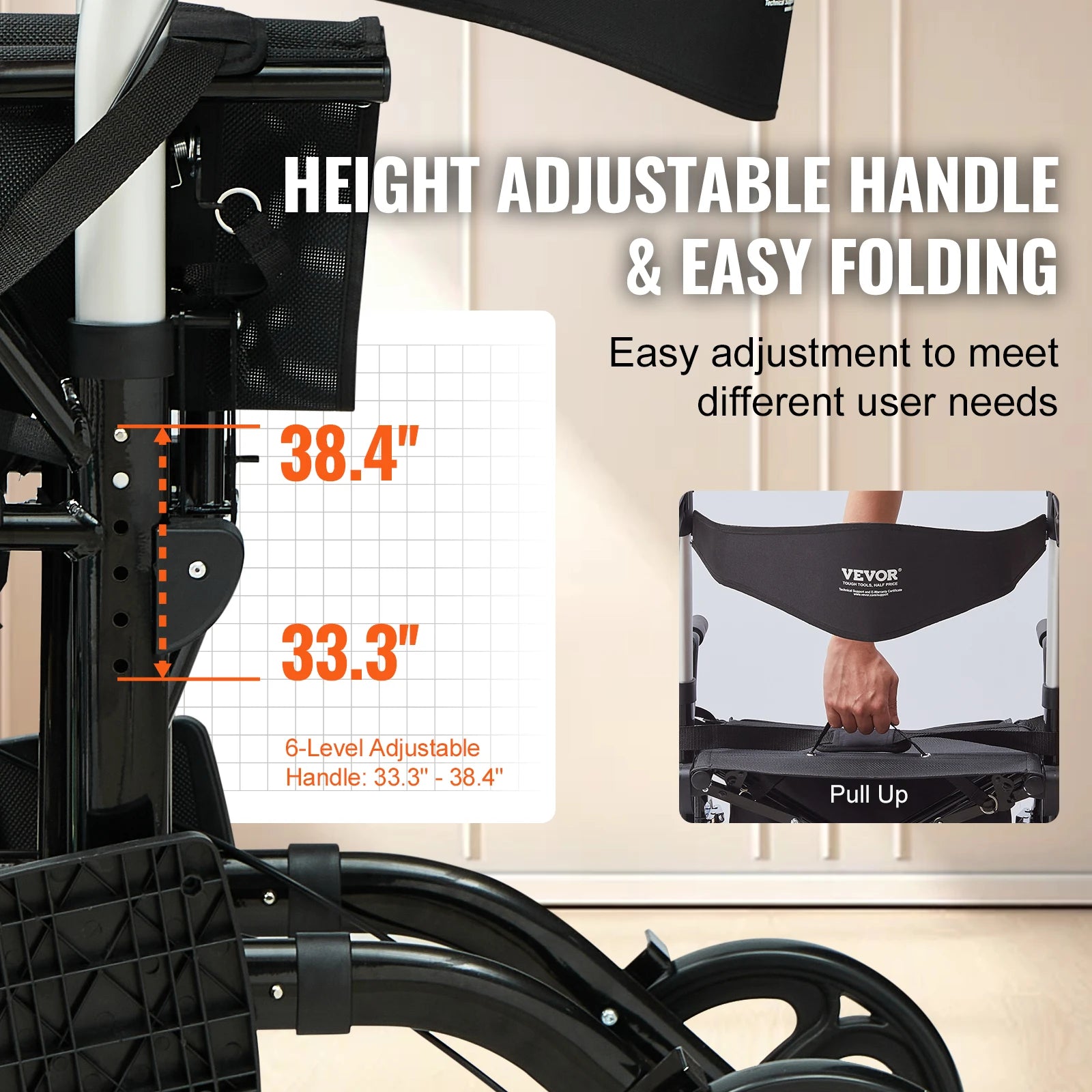 2 in 1 Folding Rollator Walker & Transport Chair.