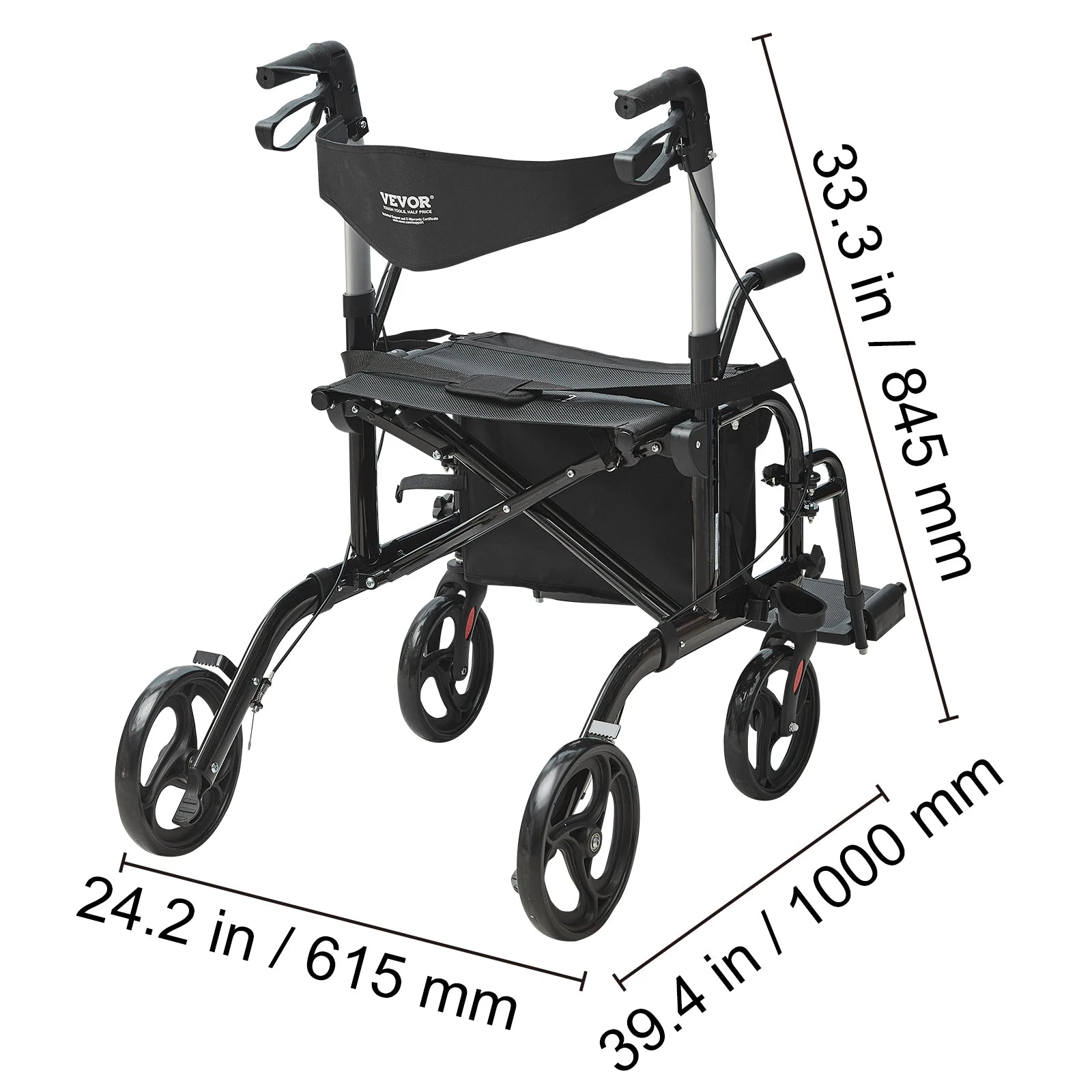 2 in 1 Folding Rollator Walker & Transport Chair.
