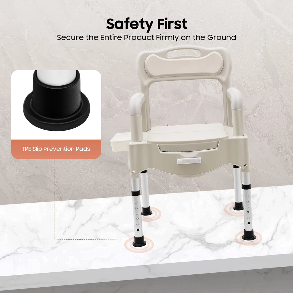 Adjustable Toilet Chair With Arms/Night Light Heavy Duty