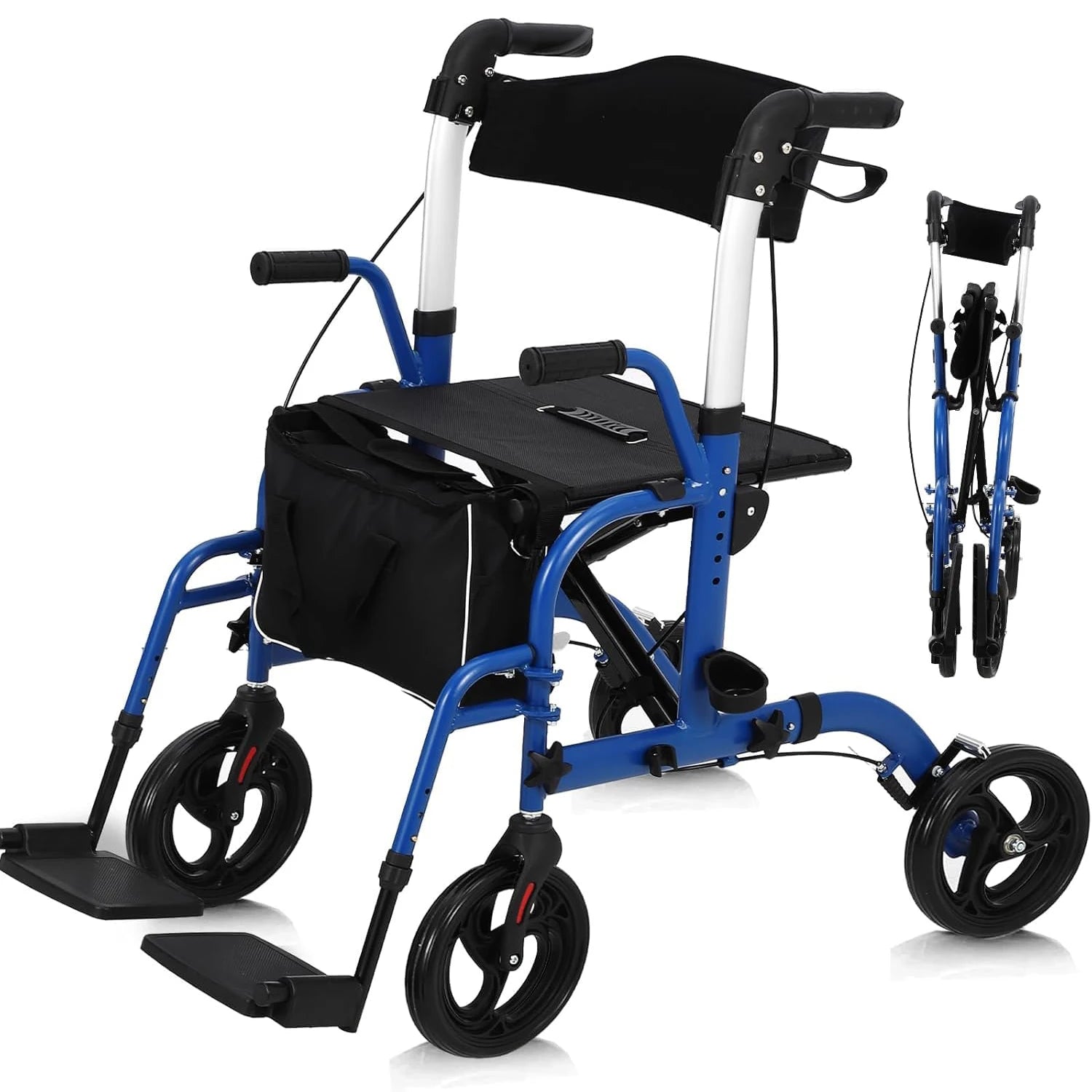 All Terrain Foldable Walker with Seat and Backrest. Adjustable Height