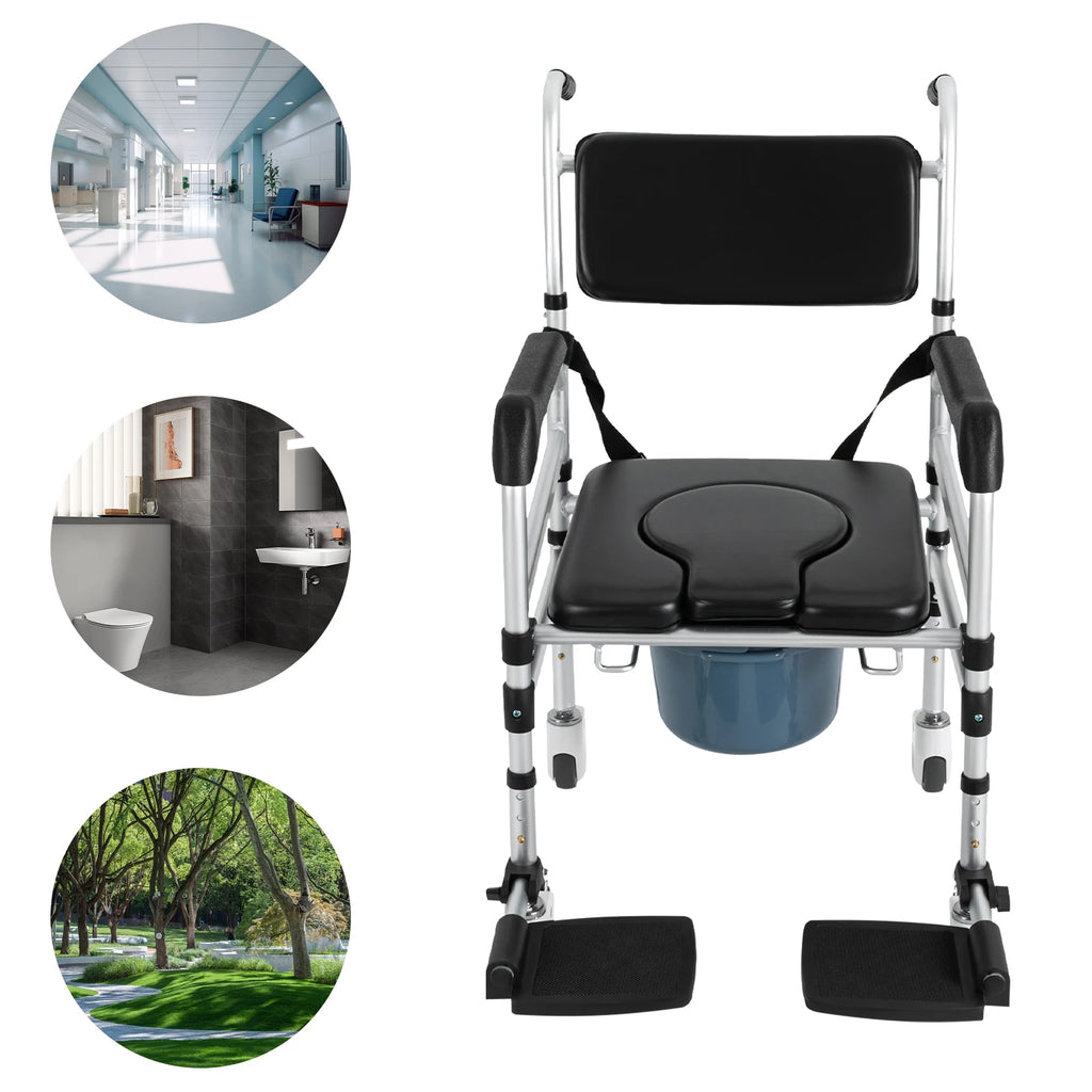 Foldable Rolling Shower Chair, Portable Toilet