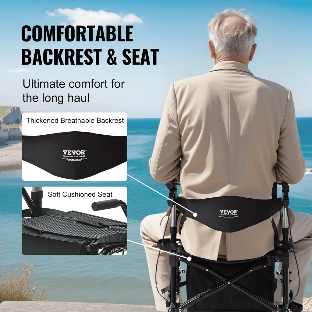 2 in 1 Folding Rollator Walker & Transport Chair.